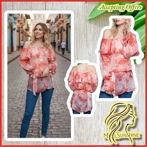 Boutique - off shoulder chiffon dye Top pattern transparent - dreamy cute 🥰